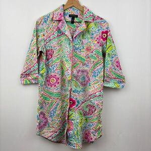 Lauren Ralph Lauren Paisley Cotton Sleep Shirt Button Front Medium